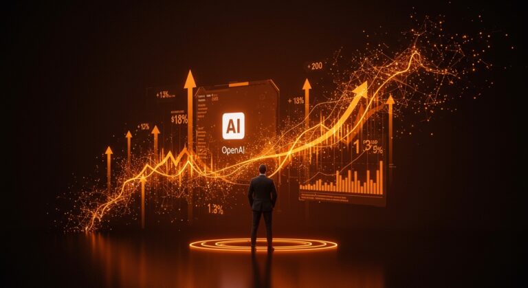 SoftBank asegurando préstamo récord para invertir en OpenAI con metáforas visuales de financiamiento e inteligencia artificial en startups.