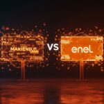 Conflicto visual entre la startup chilena Edify y Enel en estrategias de marketing y marca, con metáforas de comunicación y riesgos legales.