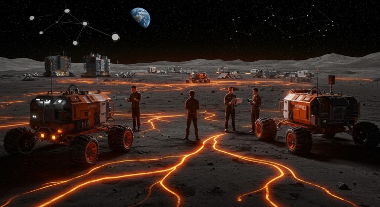 Startups estadounidenses liderando la economía lunar con tecnología espacial, alianzas estratégicas e inversión en la exploración lunar.