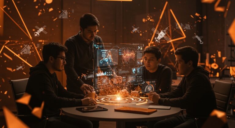 Startups chilenas colaborando en tecnología de inteligencia artificial y datos satelitales para convocatoria FIDAE 2026 en innovación abierta y minería 4.0.