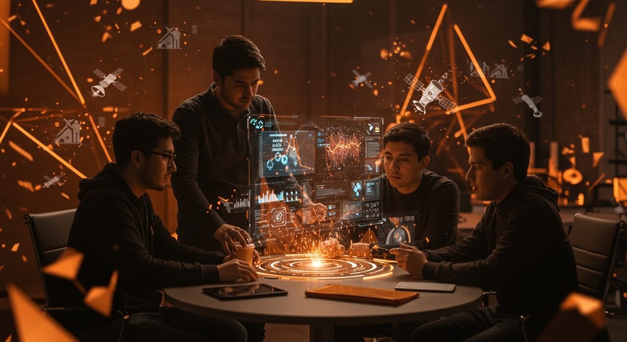 Startups chilenas colaborando en tecnología de inteligencia artificial y datos satelitales para convocatoria FIDAE 2026 en innovación abierta y minería 4.0.