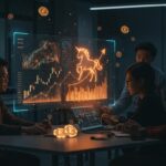 Fundadores de startups de IA revisando valuaciones duales y métricas de financiamiento para alcanzar estatus unicornio en un entorno tecnológico avanzado.