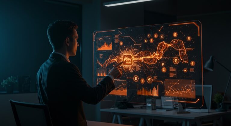 Automatización de AML y KYC con inteligencia artificial en fintech para gestoras de inversión, simbolizando compliance automatizado y onboarding de inversores.