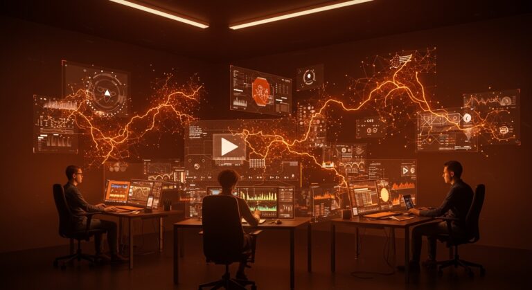 Equipo de startups tecnológicas utilizando IA avanzada para personalización y automatización audiovisual con tecnología Strata de Idomoo.