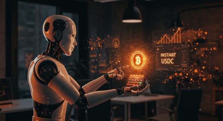 Agente autónomo de IA monetizando costos mediante pagos instantáneos en USDC en startups tecnológicas.