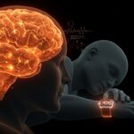 Sueños prodrómicos y neurociencia del sueño representados con un cerebro iluminado y tecnología wearable para salud digital.