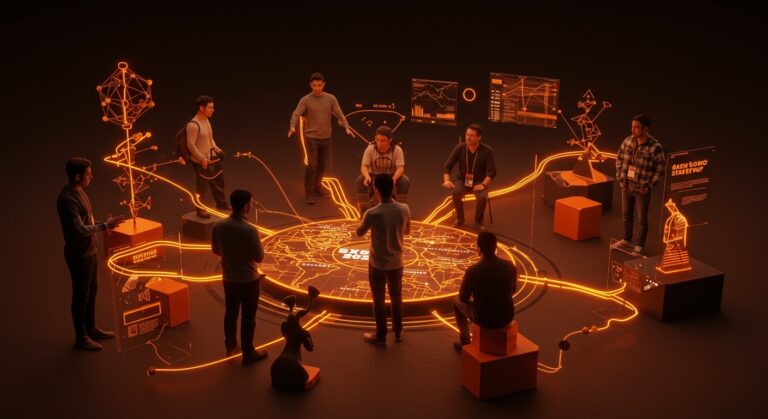 Networking dinámico entre founders y VCs en SXSW 2026, destacando la innovación y el ecosistema tech hispano.