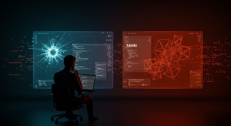 Decisión de founders tech entre Tauri y Rust nativo destacando problemas de frameworks ligeros y desarrollo multiplataforma.