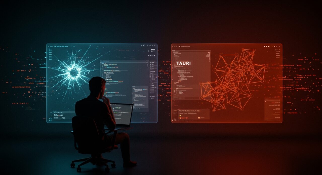 Decisión de founders tech entre Tauri y Rust nativo destacando problemas de frameworks ligeros y desarrollo multiplataforma.
