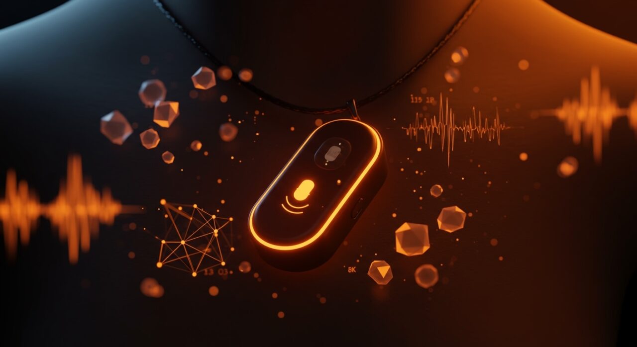 Colgante inteligente Taya con IA grabando voz privada, innovación en wearables de privacidad en el ecosistema startup.