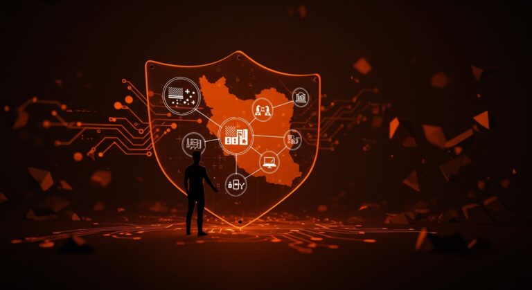 Riesgos y amenazas geopolíticas a startups tecnológicas estadounidenses por inclusión como objetivos militares, ilustrado con metáforas de infraestructura y ciberseguridad.