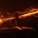 Railgun electromagnético avanzado en plataforma militar, representando la innovación tecnológica y tendencias en armamento de defensa en EEUU.