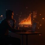 Emprendedor observando un cronograma digital representando tenacidad y crecimiento sostenible en startups y open source.