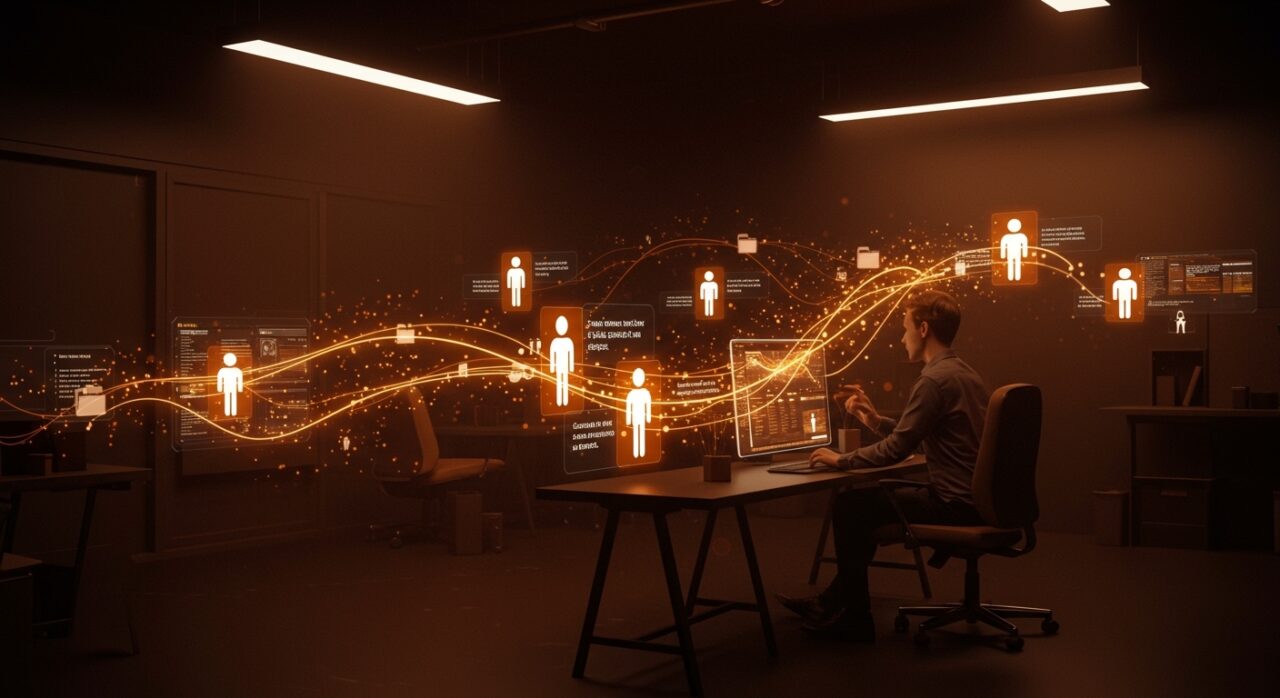 Interfaz digital futurista para despliegue de agentes IA con filesystem persistente y sandbox, herramienta Terminal Use de YC W26.