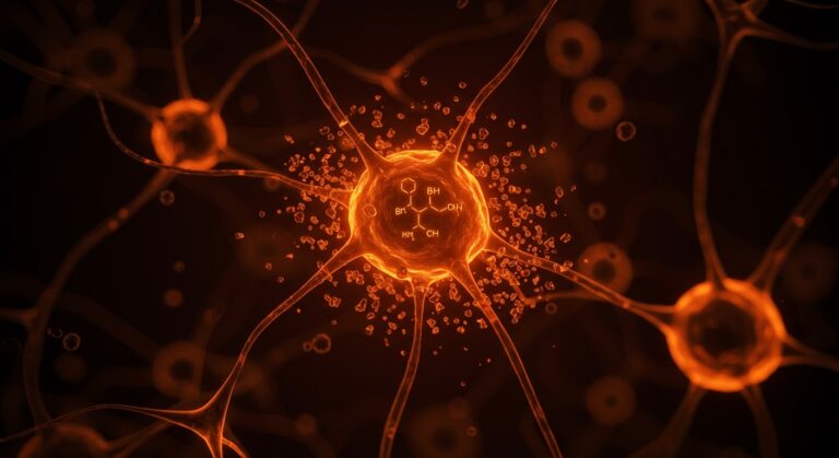 Ilustración de moléculas de THC eliminando proteínas beta amiloide en neuronas, destacando la neuroprotección con cannabinoides en la investigación sobre Alzheimer.