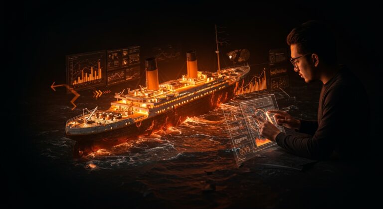 Escaneo 3D del Titanic resaltando resiliencia, liderazgo e innovación tecnológica para emprendedores latinoamericanos.