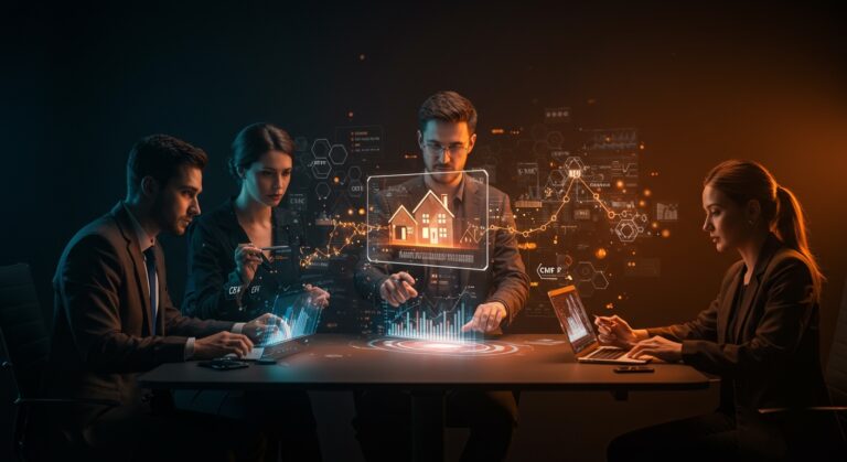 Inversionistas fintech accediendo a renta fija tokenizada en Chile mediante blockchain, representando inversiones inmobiliarias innovadoras.