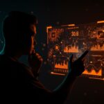 Ilustración conceptual de tokenmaxxing y medición de productividad en startups IA con interfaz digital y redes neuronales abstractas en naranja y negro.