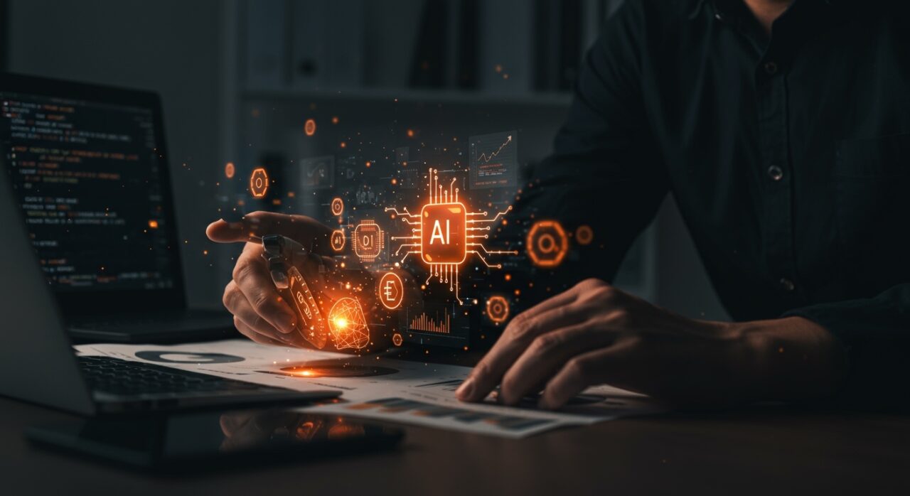 Tokens de IA representando compensación y costos en startups tecnológicas con ingenieros trabajando en un entorno futurista.