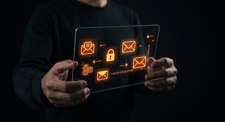 Interfaz web moderna para finanzas personales con cifrado de privacidad total y presupuestación por sobres, destacando seguridad y pago único.