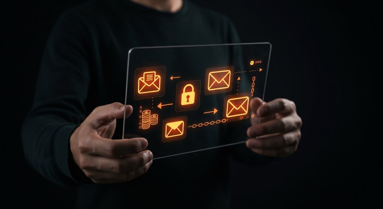 Interfaz web moderna para finanzas personales con cifrado de privacidad total y presupuestación por sobres, destacando seguridad y pago único.