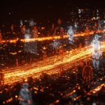 Imagen editorial de tráfico web dominado por bots e inteligencia artificial con metáforas visuales de automatización y modelos de lenguaje.