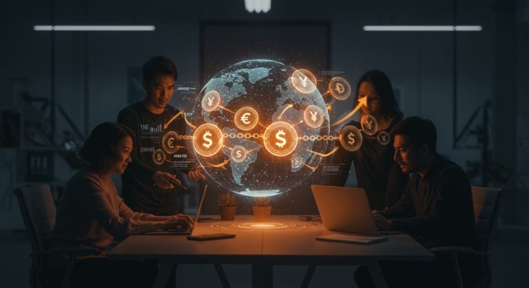 Equipo fintech colaborando en pagos transfronterizos con stablecoins tras una inversión Serie A de 19.2 millones de dólares.