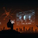 Marco federal de regulación de IA en EE. UU. ilustrado con líder político, startups y redes neuronales representando innovación y competencia global.