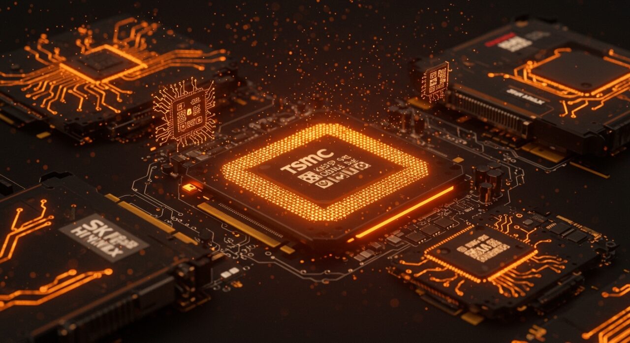 Demanda global de chips para inteligencia artificial con enfoque en TSMC y SK Hynix en hardware GPU y memoria HBM4e.
