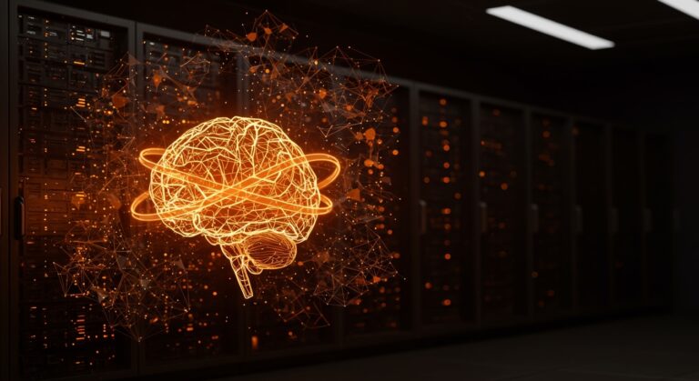 Compresión inteligente con TurboQuant en IA mostrando KV cache optimizado para modelos de lenguaje y hardware IA en paleta Ecosistema Startup.