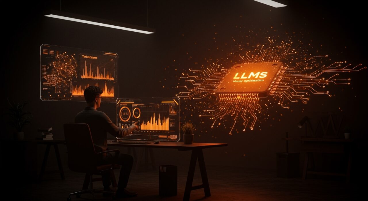 Optimización de IA con TurboQuant de Google mostrando compresión de memoria y eficiencia en modelos LLMs para startups.