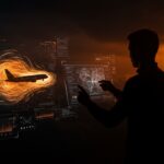 Fundador tech visualizando predicción de turbulencias aéreas incrementadas por cambio climático con modelos de inteligencia artificial en aviación comercial.