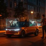Escena futurista de movilidad autónoma de Uber en Europa, integrando innovación tecnológica y expansión global en el sector startup.