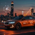 Primer robotaxi comercial de Uber y Pony.ai en Europa, mostrando movilidad autónoma y transporte inteligente en un entorno urbano futurista.