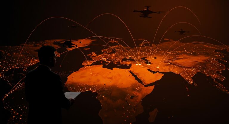 Zelensky negociando defensa aérea contra drones iraníes Shahed en el Golfo, destacando estrategias geopolíticas y tecnológicas.