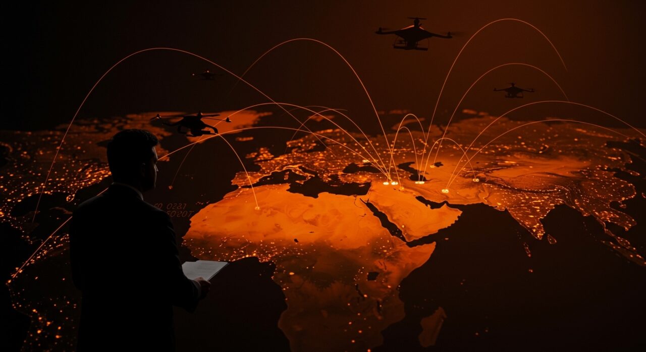 Zelensky negociando defensa aérea contra drones iraníes Shahed en el Golfo, destacando estrategias geopolíticas y tecnológicas.