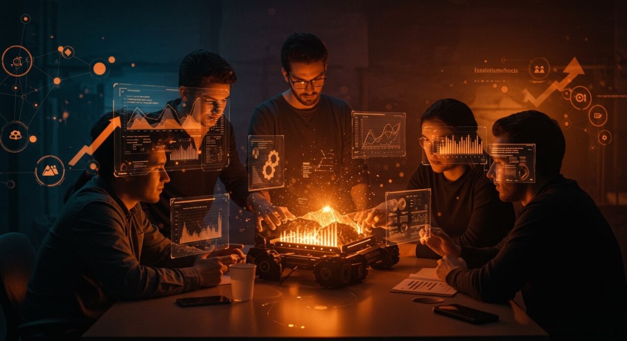 Startup minera colaborando en tecnología innovadora dentro de aceleradora Upscale Mining 2026 en Chile.