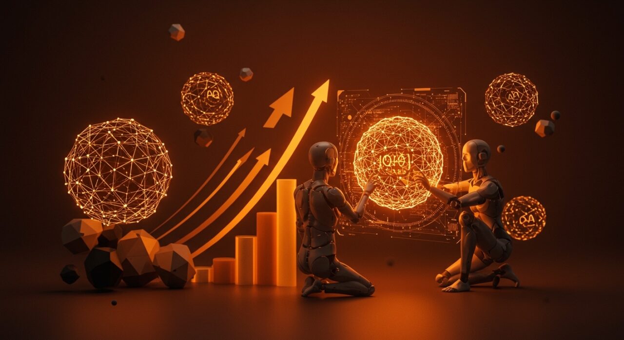 Representación conceptual de búsqueda vectorial avanzada y sistemas IA agénticos, mostrando la complejidad y escalabilidad en infraestructura AI.