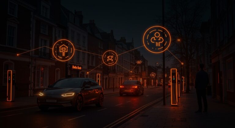 Vehículos eléctricos en UK avanzando en movilidad sostenible con infraestructura de carga innovadora y tecnología automotriz de punta.