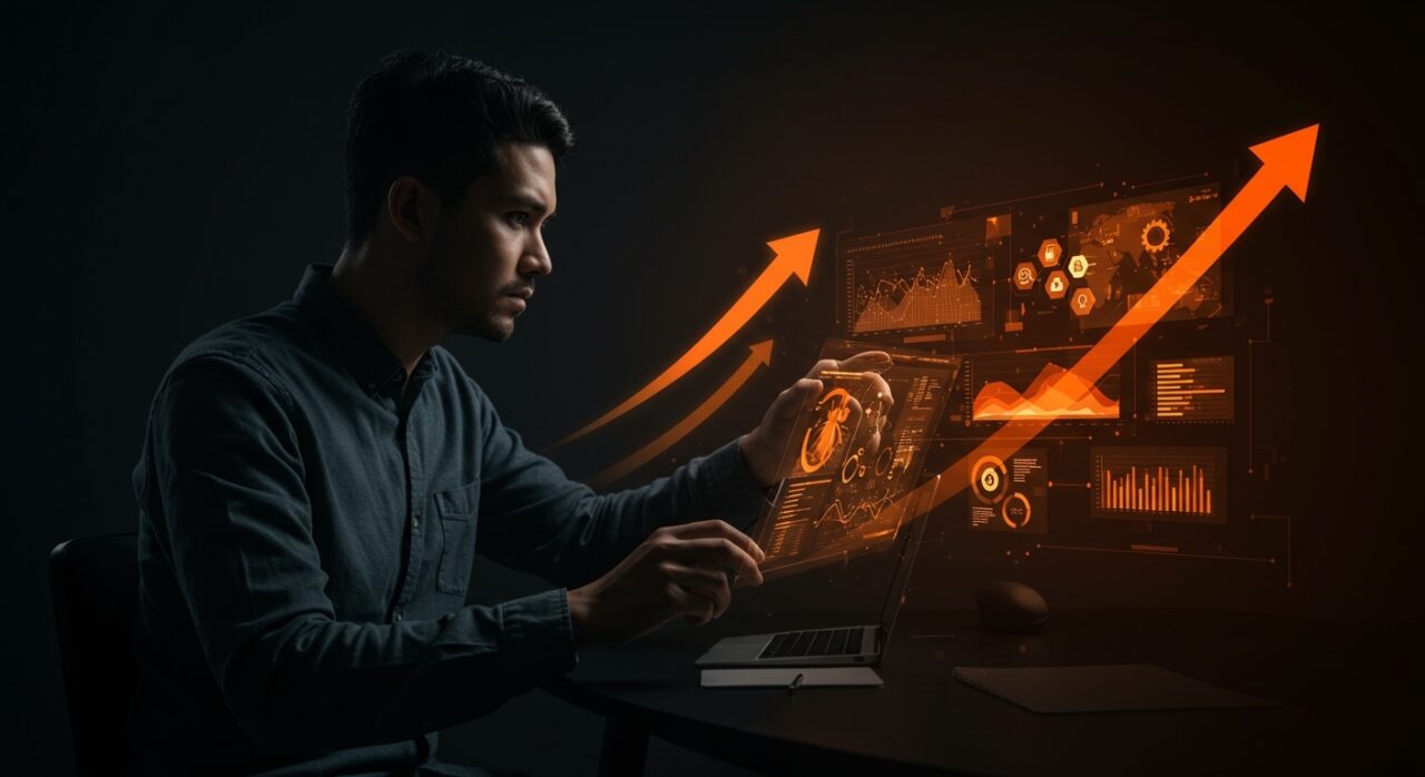 Emprendedor utilizando software vertical SaaS para control de plagas, destacando innovación y automatización en el mercado startup.