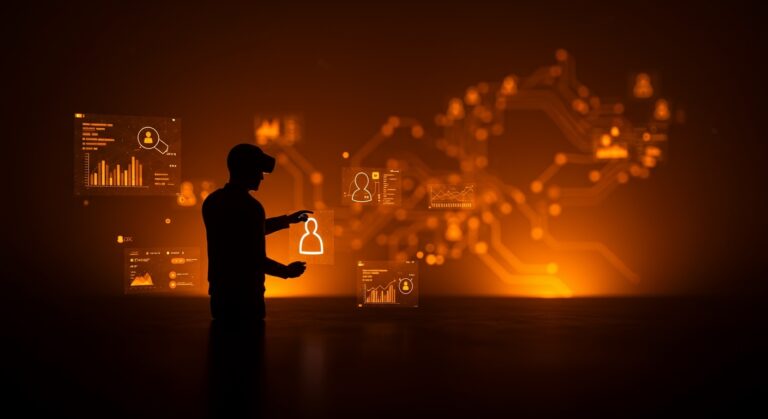 Acceso gubernamental a datos personales con IA, ilustración sobre vigilancia, privacidad y desafíos legales en tecnología.