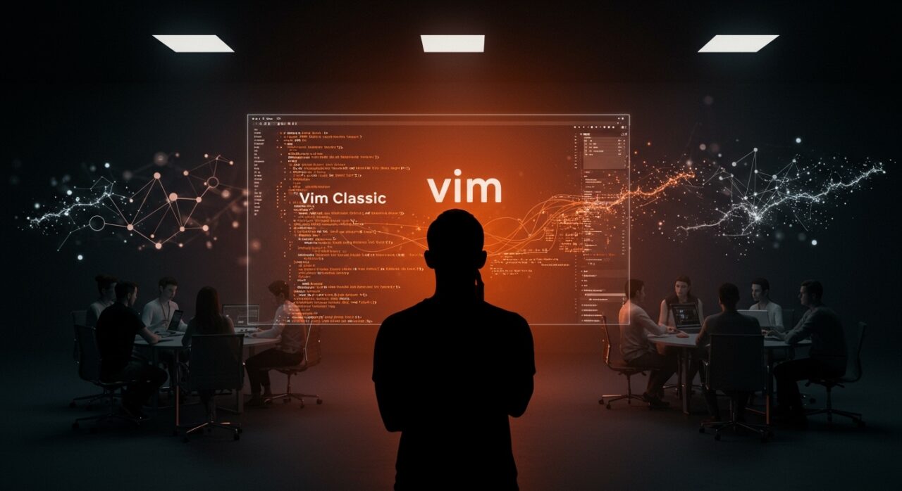 Fundador tech reflexionando sobre el legado open source de Vim, la comunidad de desarrollo y la ética en IA desde una perspectiva colaborativa.