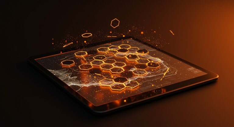 Mapa hexagonal 3D generado proceduralmente con algoritmo Wave Function Collapse usando WebGPU y shaders para desarrollo de videojuegos indie.