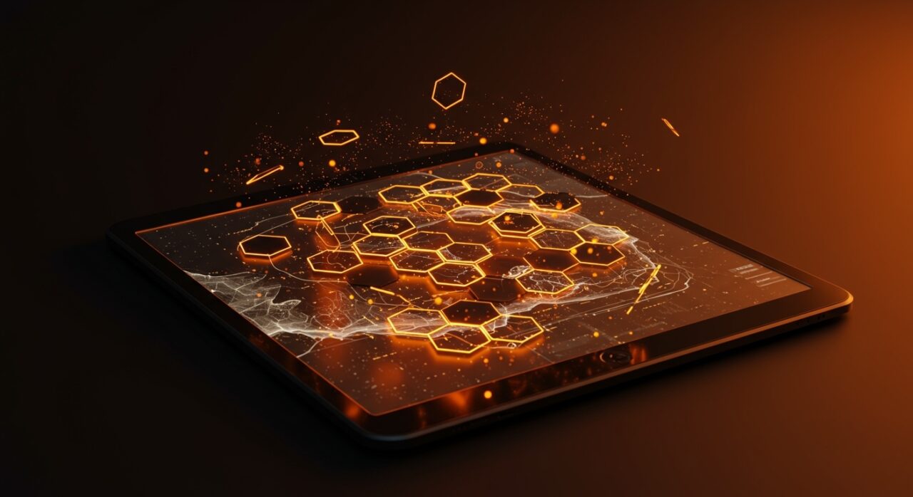 Mapa hexagonal 3D generado proceduralmente con algoritmo Wave Function Collapse usando WebGPU y shaders para desarrollo de videojuegos indie.