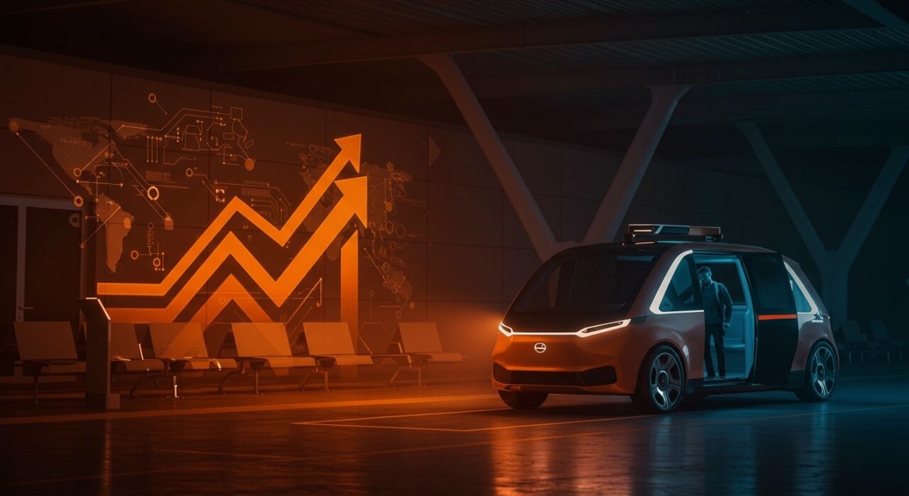 Robotaxi de Waymo operando en el aeropuerto de San Antonio, simbolizando la movilidad autónoma y la innovación tecnológica en LATAM.