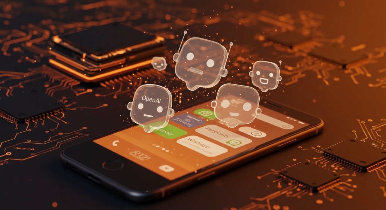 WhatsApp con chatbots de inteligencia artificial rivales mostrando competencia en Brasil y Europa bajo regulación antitrust.