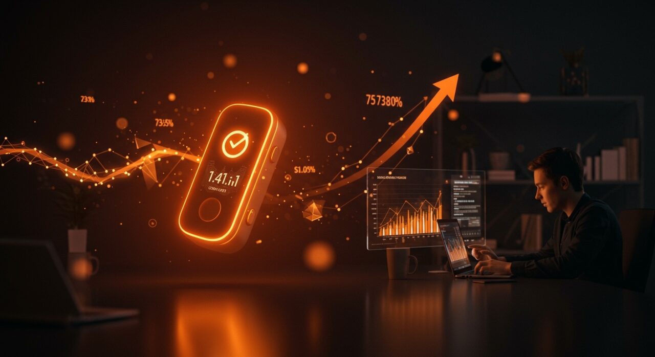 Dispositivo healthtech futurista con representación visual de ronda Series G y triplicación de valoración a 10 mil millones de dólares en startup.