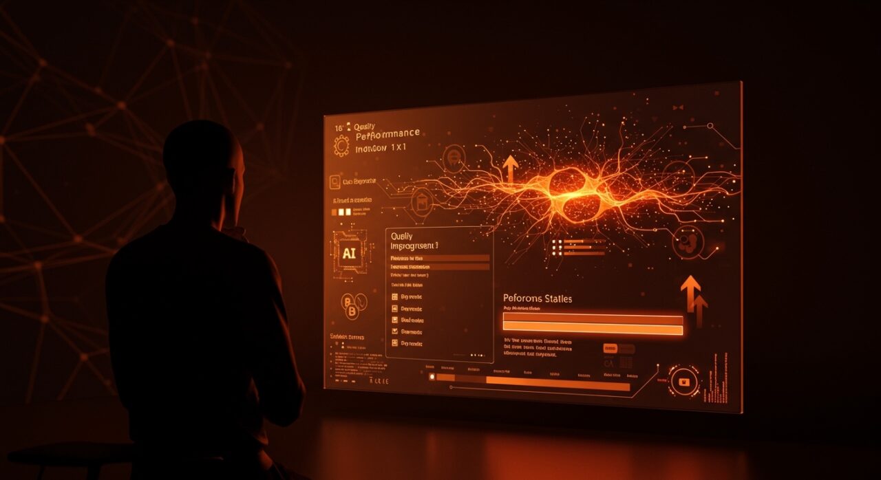 Fundador tecnológico observando interfaz dinámica de Windows 11 enfocada en calidad, rendimiento y estabilidad para 2026.
