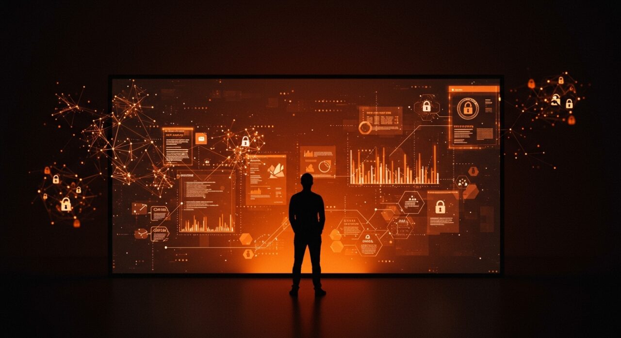 Fundador afrontando regulación de datos de entrenamiento de IA en California con visualización digital de redes neuronales y documentos legales.