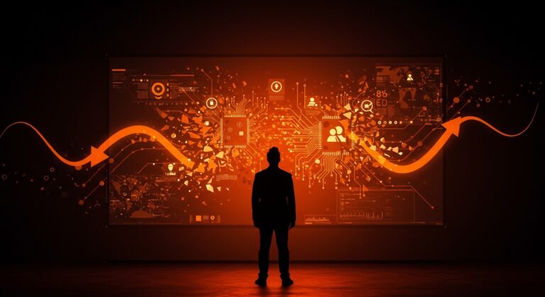 Elon Musk reconstruyendo la startup xAI con metáforas visuales de reestructuración y avances en inteligencia artificial.